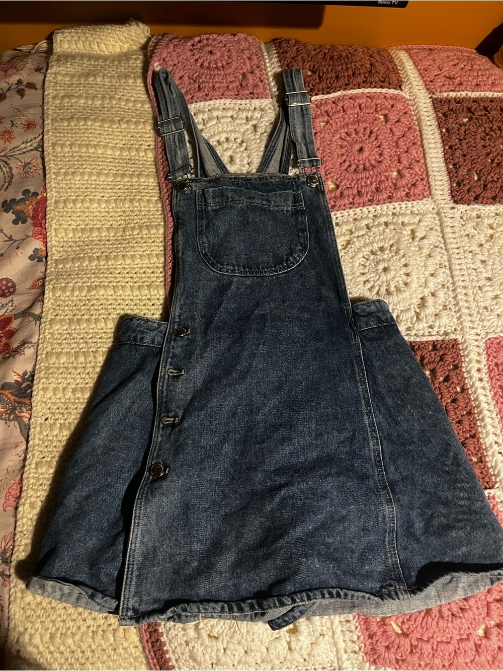 Zara Dark Blue Denim Overall Skirt with Shorts